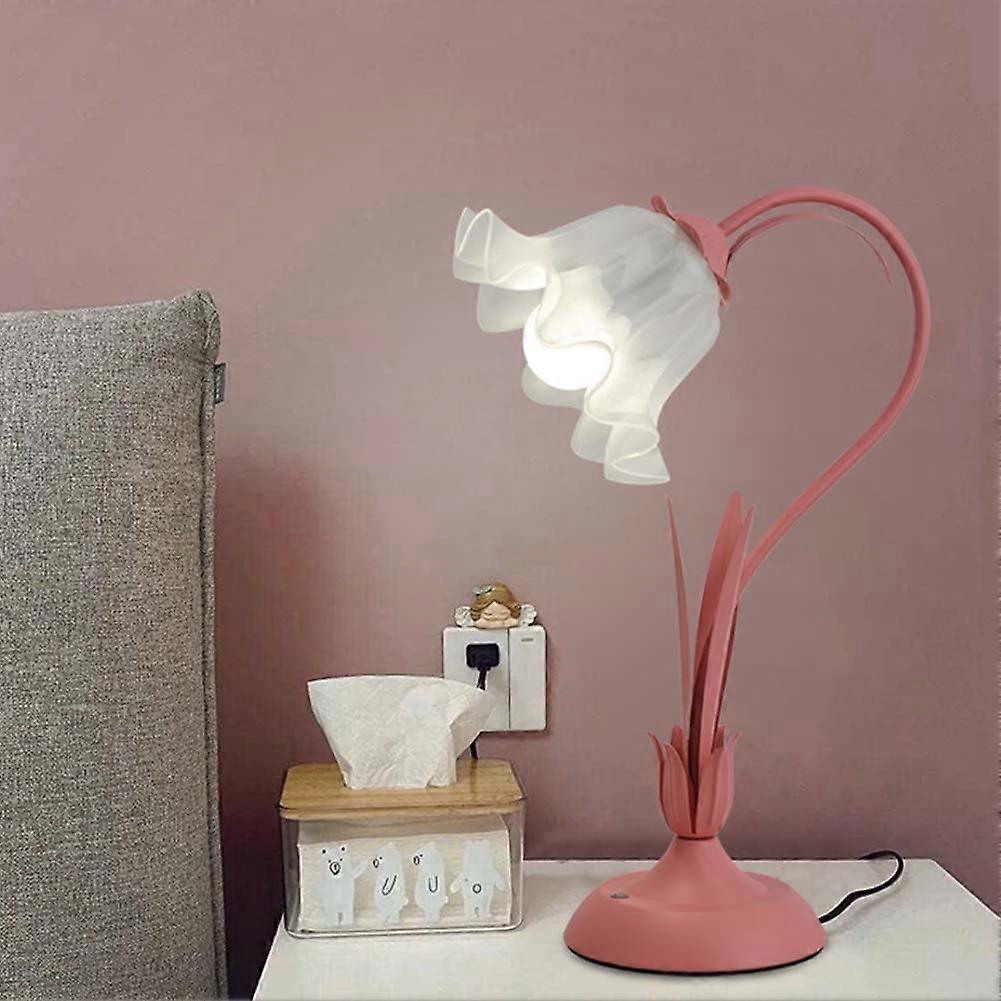 Flower Table Light With Touch Switch Dimmable Pink, Acrylic Lily Of The Valley Flower, Retro Metal Bedside Lamp