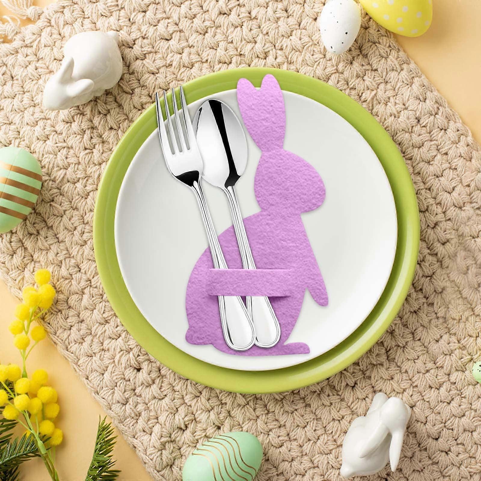 Easter Bunny Cutlery Set: 4-Piece Festive Silverware Holders for Holiday Parties, Durable & Reusable, Easy Fork & Knife Storage