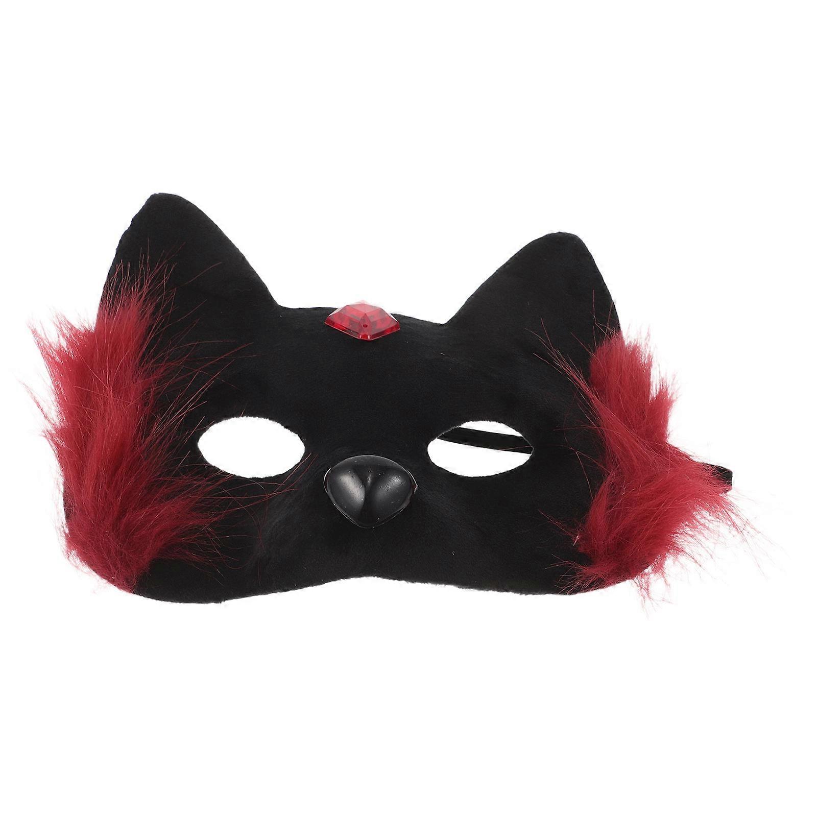 Plush Cat Costume Mask for Halloween 3Pcs Half Face Cosplay Accessory