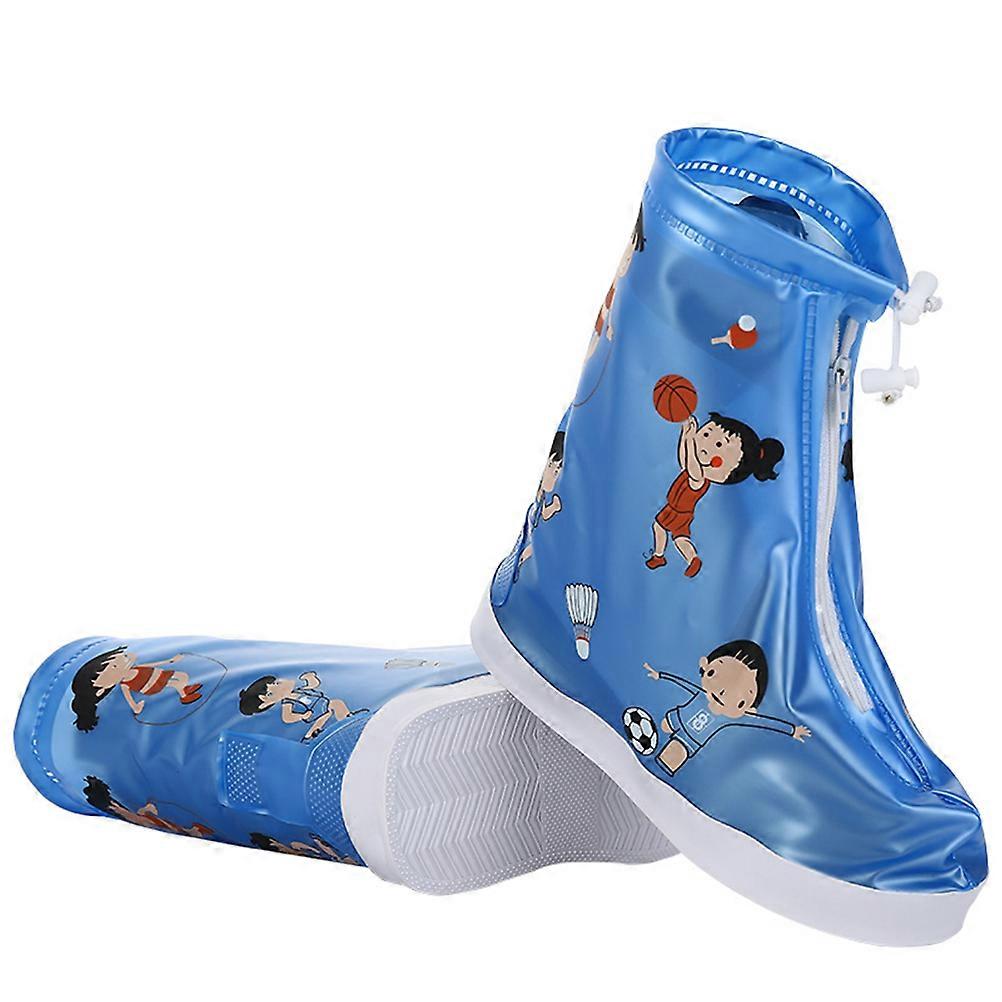 Non-Slip Cartoon Sports Pattern Rain Shoe Covers For Children Blue Size Shoes From Rain And Mud 1 Pair
