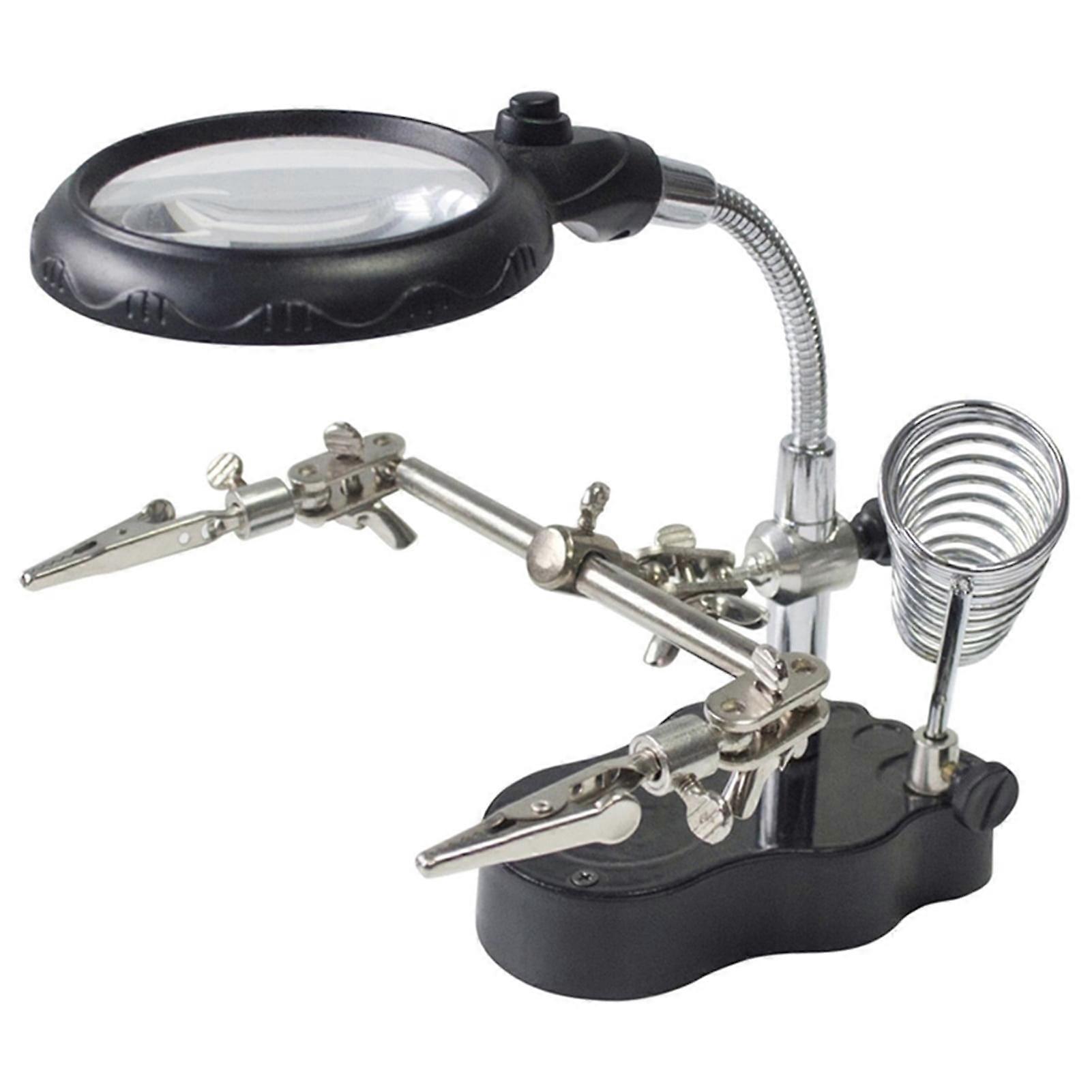 Led Magnifying Magnifier Glass With Light On Stand Clamp Arm Hands Free Black
