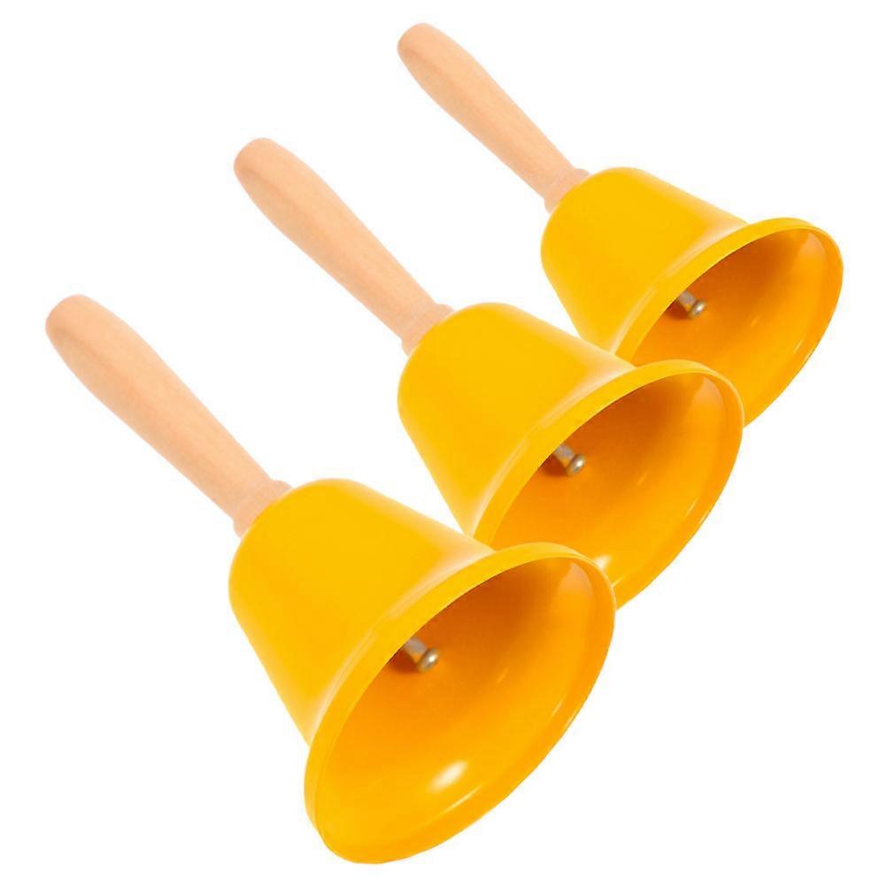 3Pcs Handheld Bell For Classroom Use Yellow Round Dinner Reminder Attention Tool Ideal For Pet Training And Elderly Care