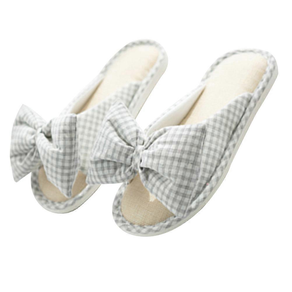 Bow Knot Grey Peep Toe Slippers For Women Ideal For Indoor Use Featuring Breathable And Anti-slip Function 2 Pairs
