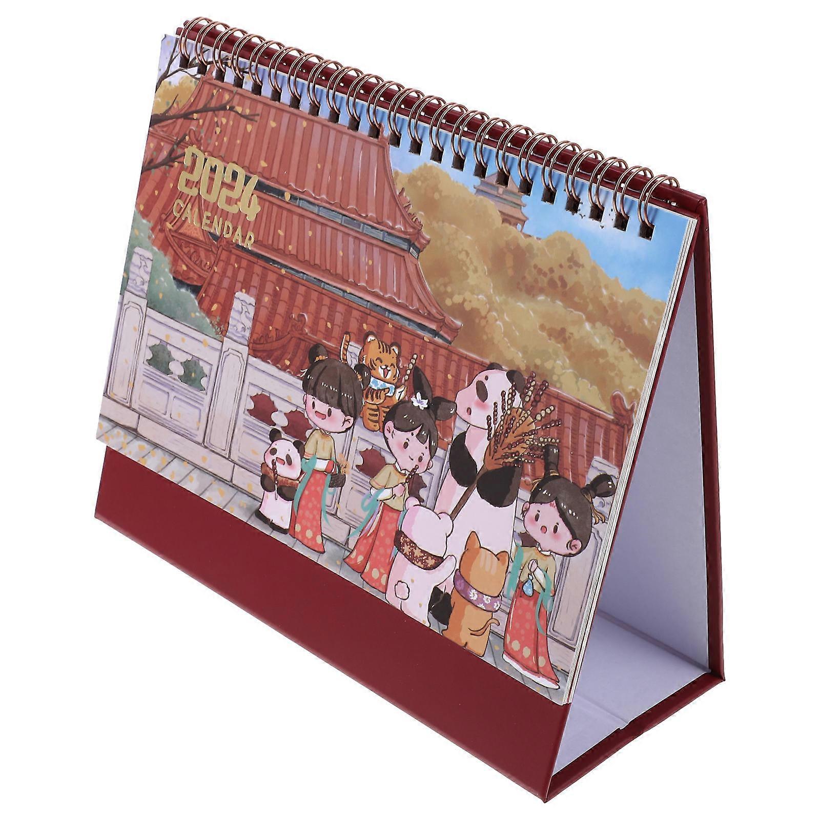 Desktop Calendar Folding Antique Calendar for Time Schedule 3Pcs