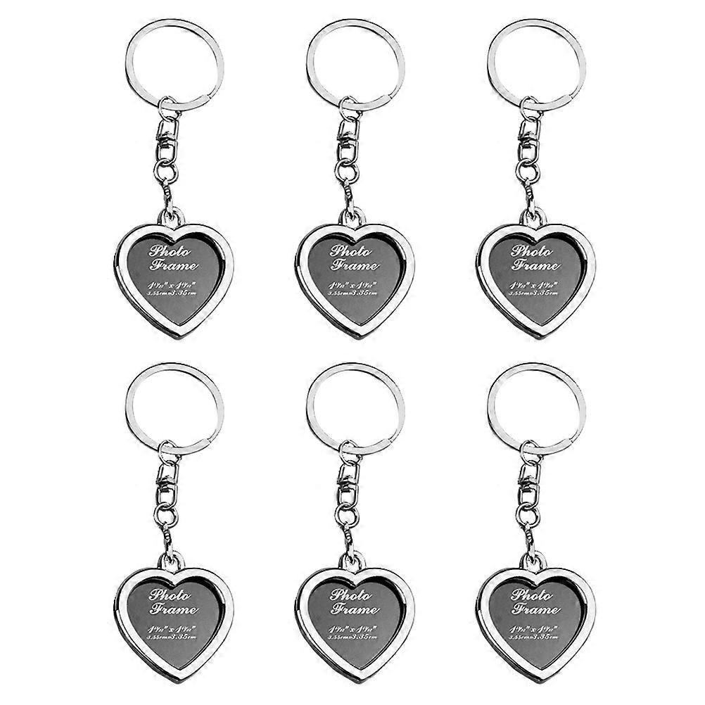 Key Ring Photo Frame Metal for Keys with 12Pcs Heart Shape Silver