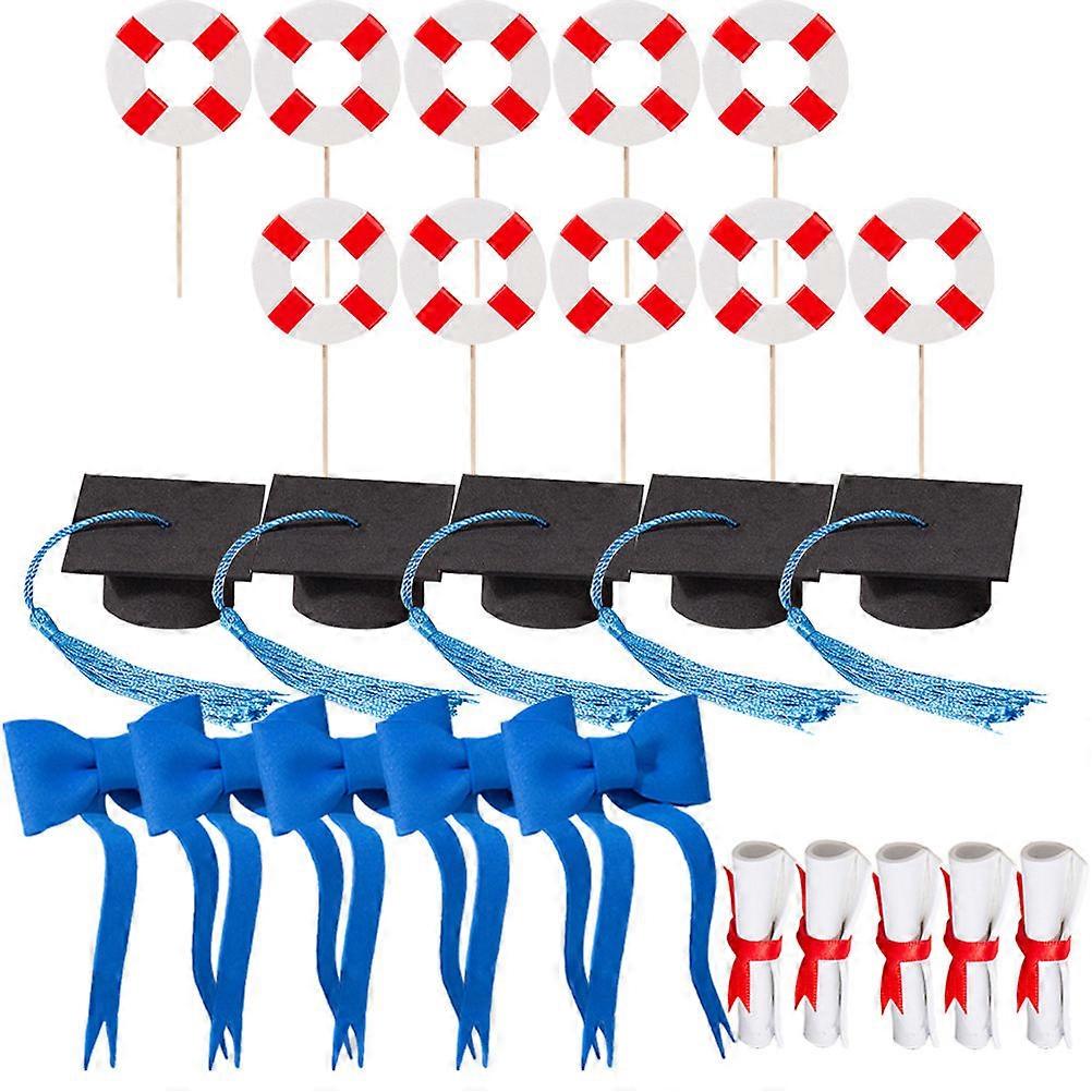 Graduation Cake Decor Doctoral Cap Toppers for 2Sets Cake Insert Decorations