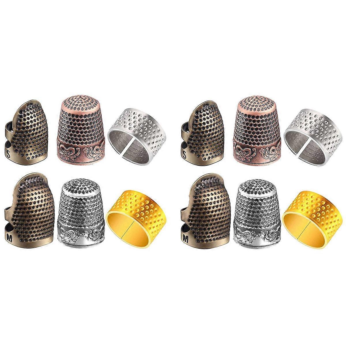 6 Pieces Sewing Thimble Finger Protector,Adjustable Metal Finger