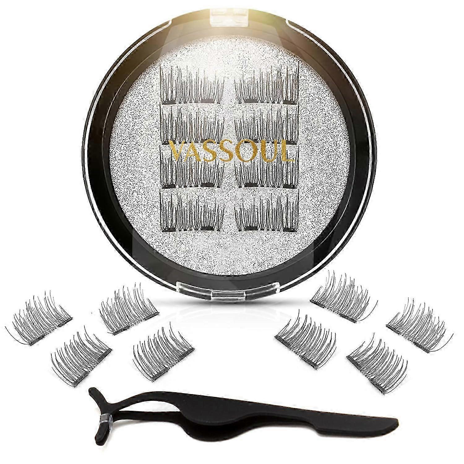 Double Magnetic Eyelashes, Half Eyelashes, 0.2mm Ultra-Thin Magnets, Lightweight Reusable 3D Eyelashes with Applicator, Black