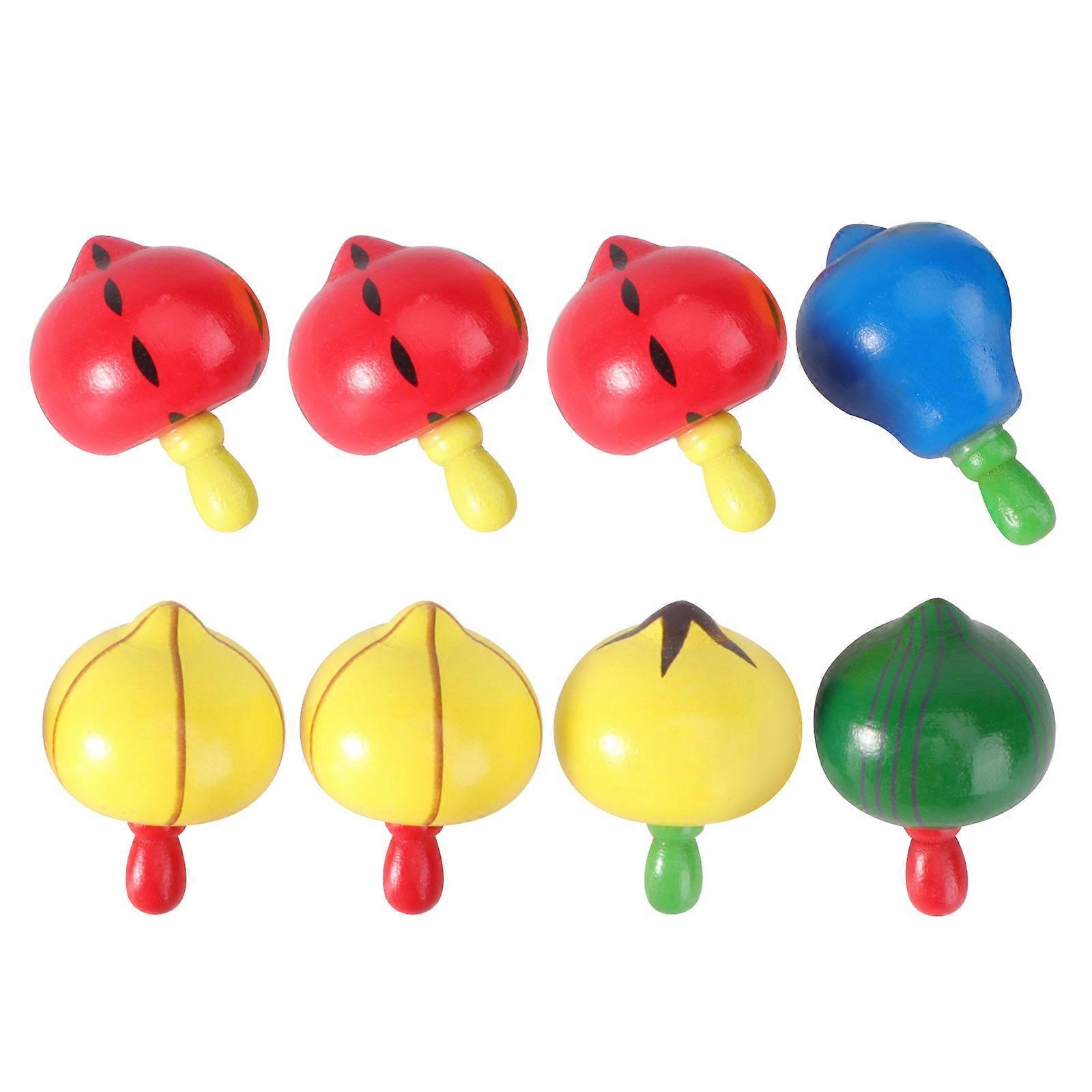 8Pcs Wooden Gyro Toy for Kid Hand-Eye Coordination with Fruit Patterns