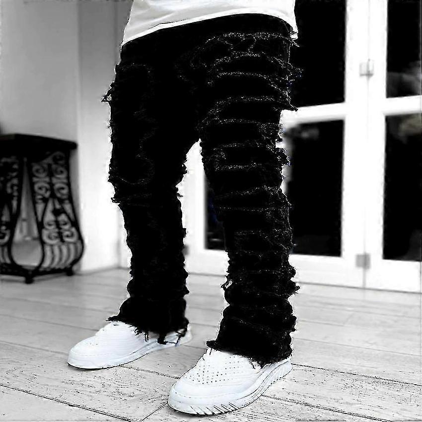 Stretch Denim Straight Leg Pants for Men with Tassel Tape