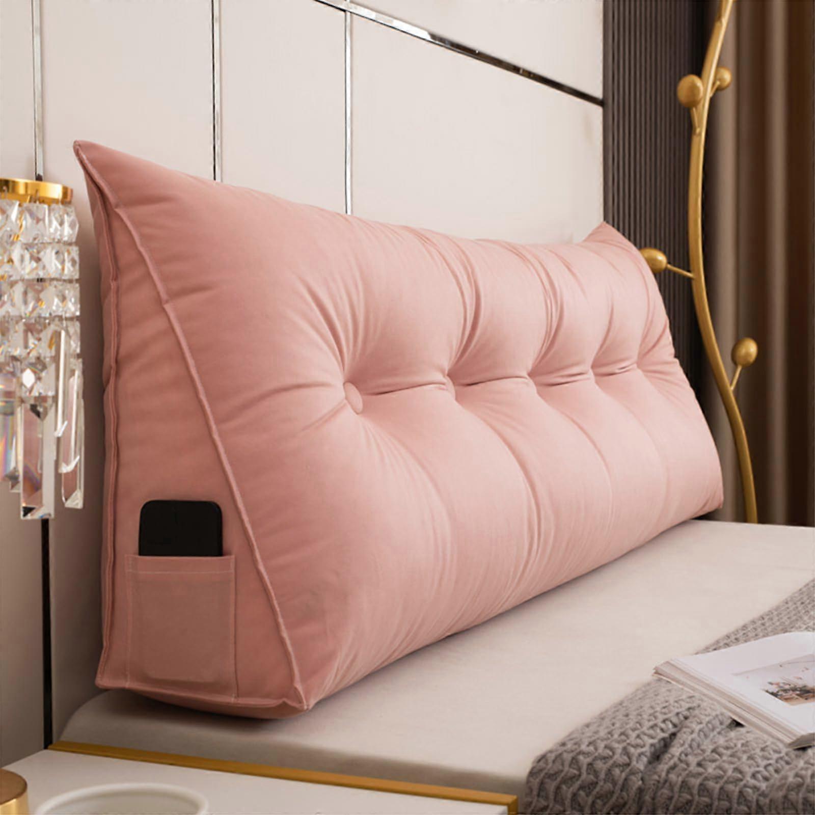 Triangular Reading Pillow With Lumbar Support Soft Wedge Cushion 180 X 50 X 20 CM Light Pink