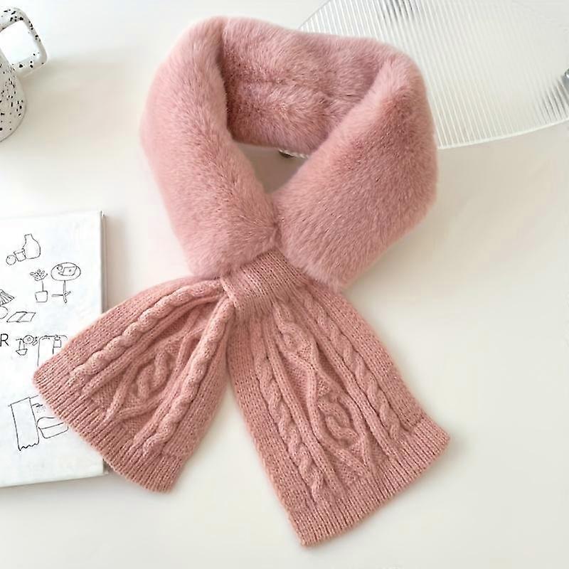 Knit Faux Fur Collar Scarf, Plush Neck Warmer with Classic Stitching, Thick and Coldproof for Autumn and Winter, Solid Color Design for Wome