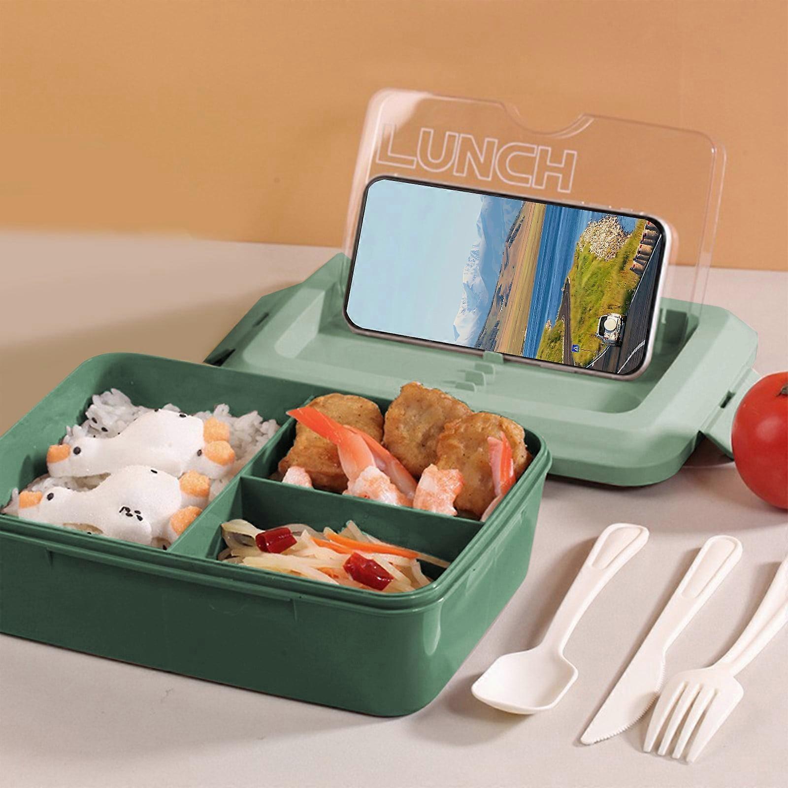 Luckky Adult Bento Box, 3-Compartment Lunch Container with Utensils & Sealing Strap, BPA-Free (Army Green)