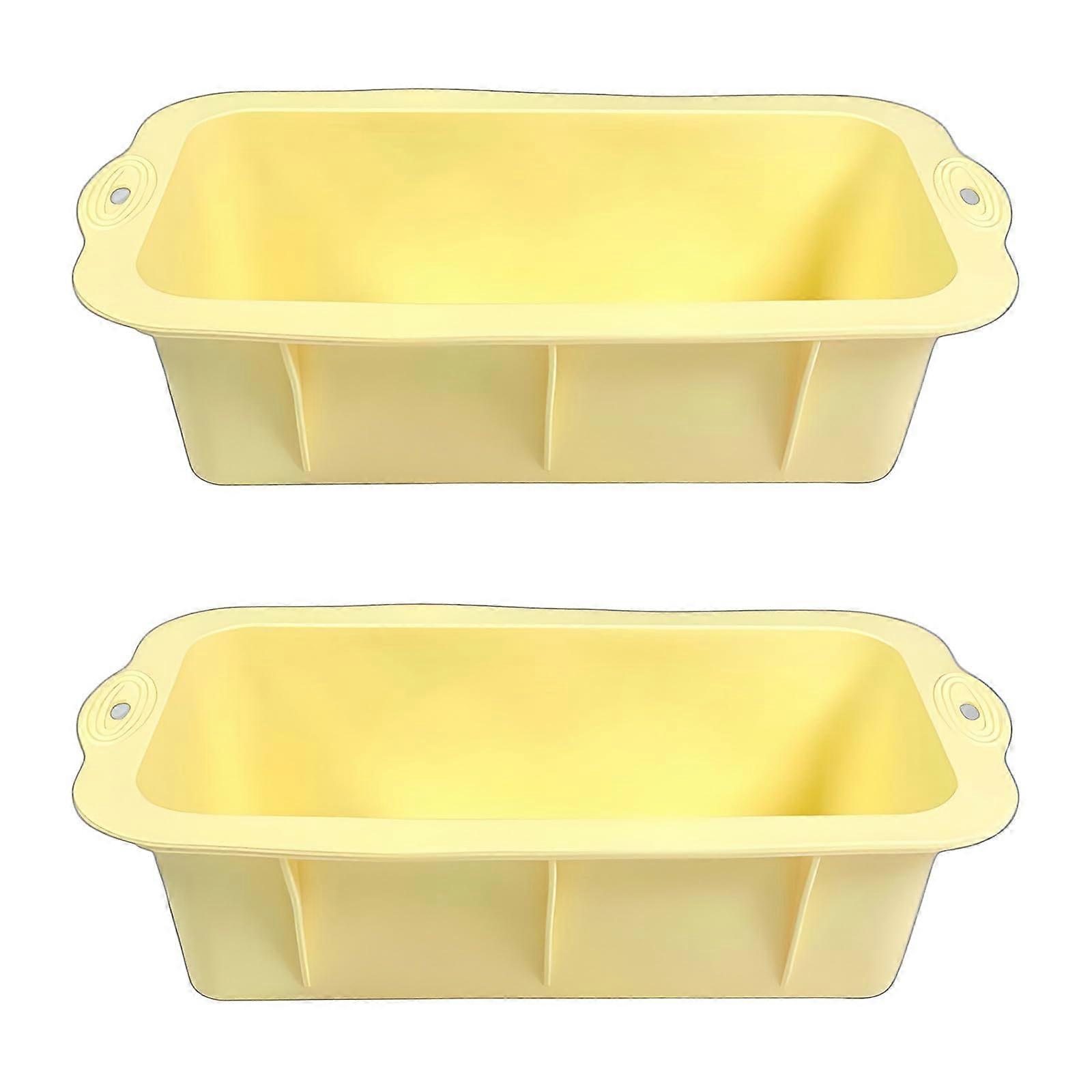 Silicone Bread Moulds 2Piece Set Rectangular Cake Moulds Oven Safe Bakeware Pans Light Yellow