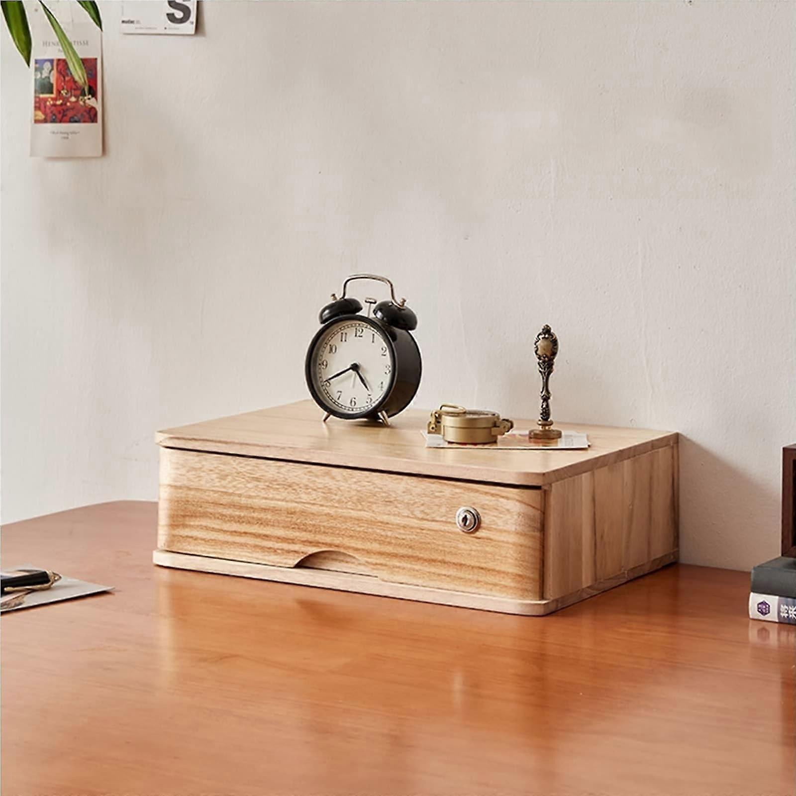 Solid Wood Desktop File Cabinet Lockable with Drawers, Organizer for Home Office, Countertop Organizer Unit C1 Layer