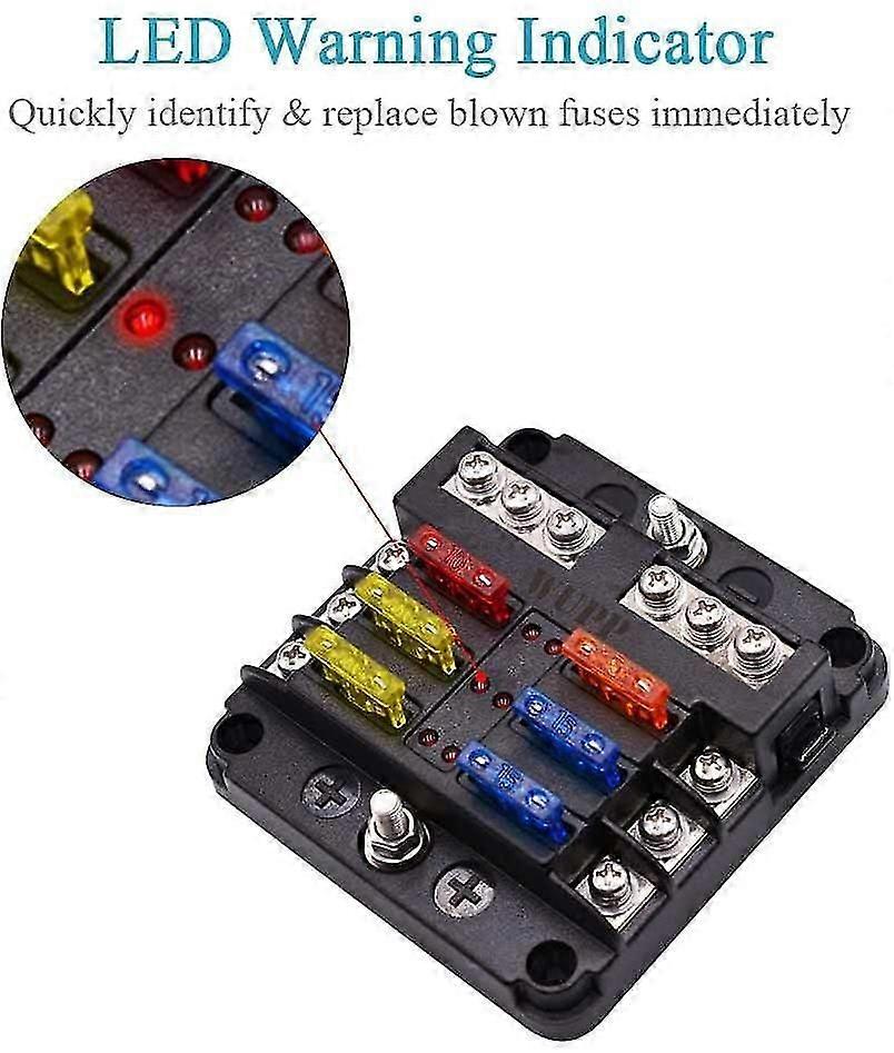 12 Volt Fuse Block, Waterproof Boat Fuse Panel With Led Warning Indicator Damp-proof Cover