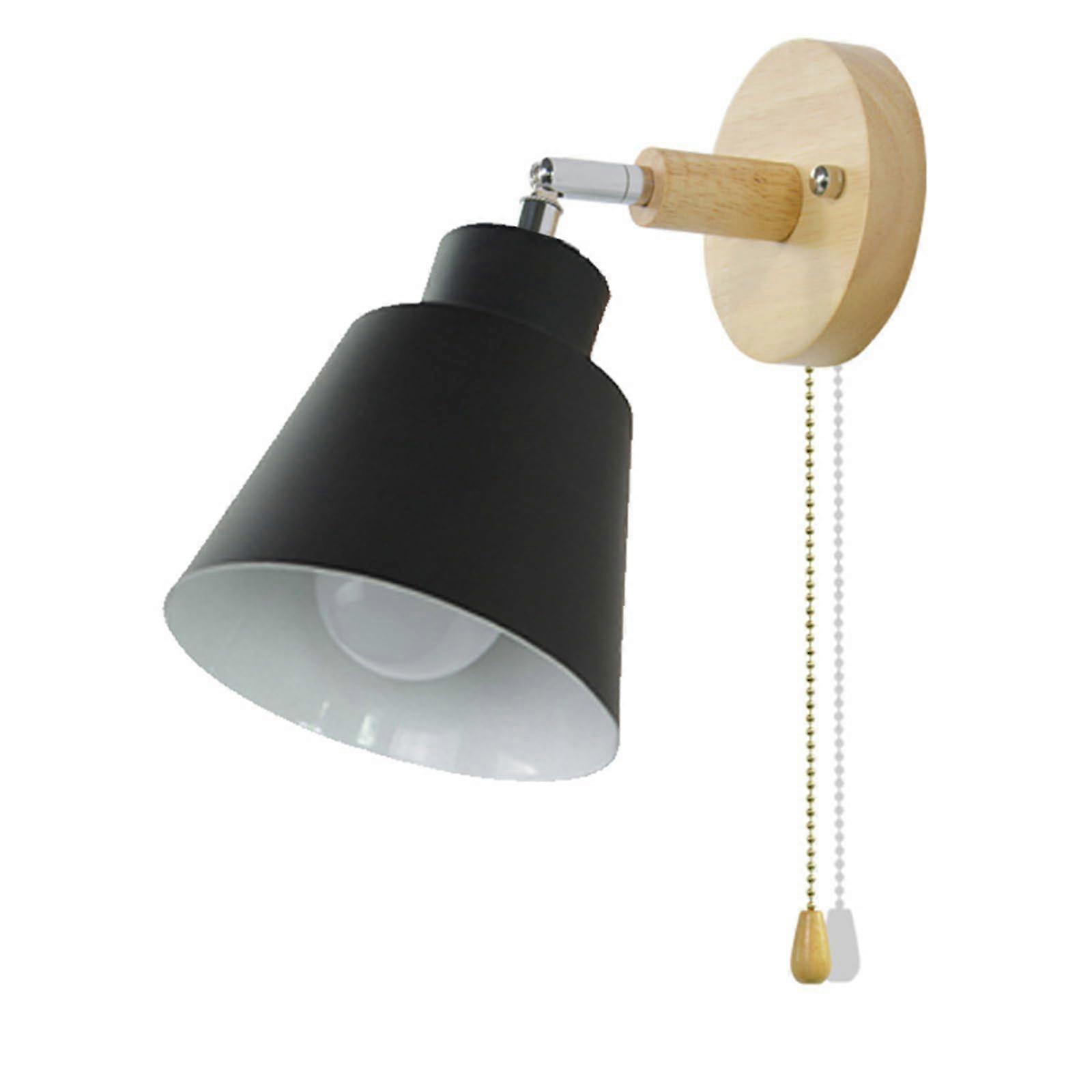 Bedside Wall Lamp Modern Minimalist Nordic Wood With Switch Black 10cm Base E27 No Bulb Included