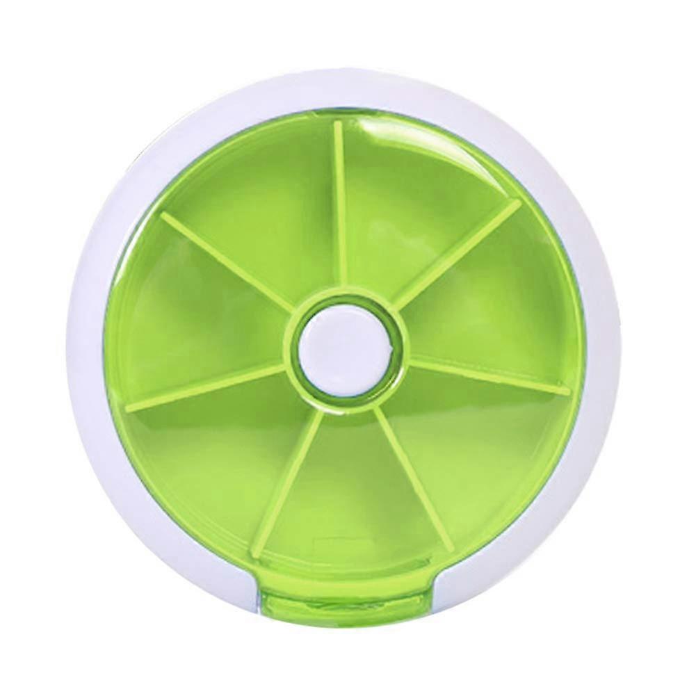 Pill Organizer Weekly 7Day Pill Case Dispenser, Push Button Rotate Planner With 7 Compartments, Green, 3 Doses