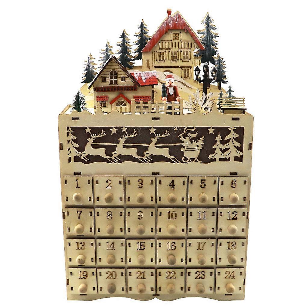 Advent Calendars Christmas Wooden Advent Calendar LED Lighted Village House Countdown Ornament with Drawers Box Decor Gift