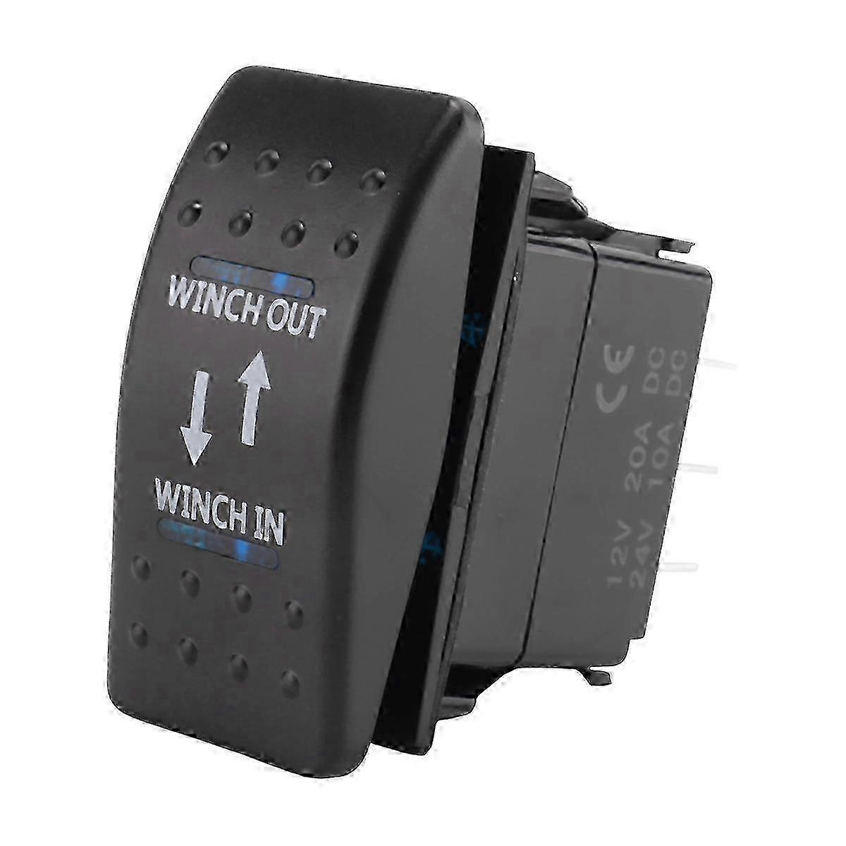 12V 20A Winch In Winch Out ON-OFF-ON Rocker Switch 7 Pin LED blue