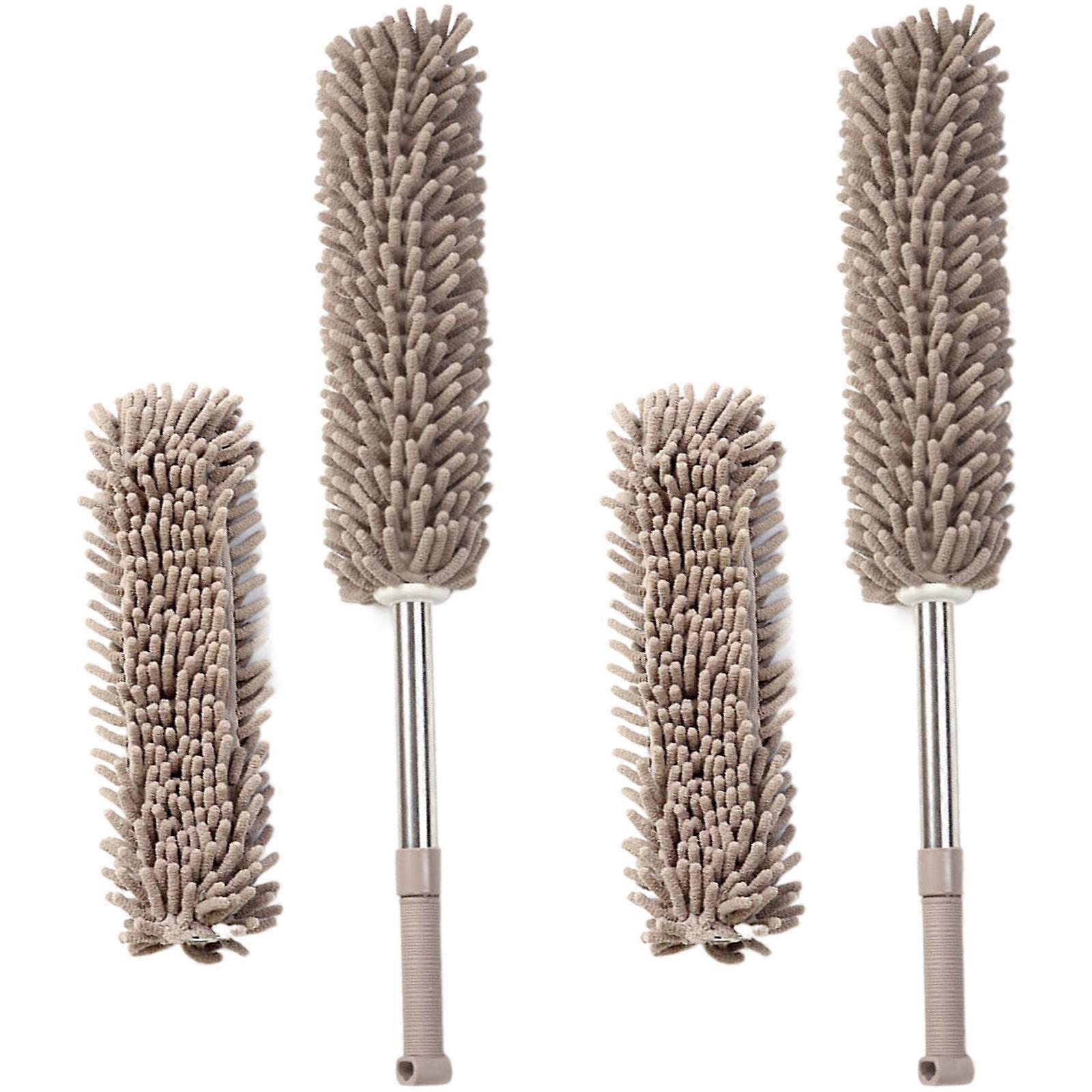 Brosse à poussière extensible avec plumeaux télescopiques à tête de chenilles douces pour un nettoyage efficace en hauteur kaki