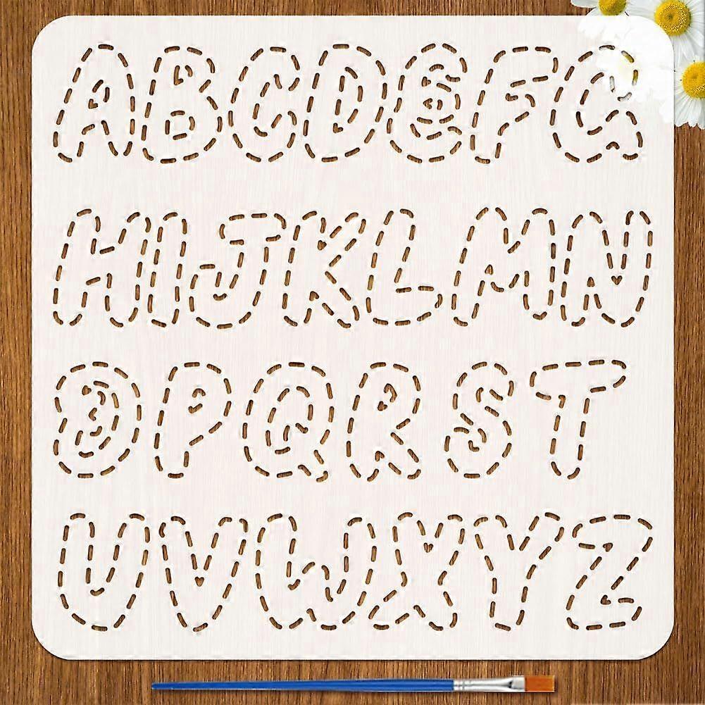 Sashiko Stencil with 1Pc Plastic Brush 11.8x11.8 inch Alphabet Letters Pattern Drawing Stencil Embroidery Themes Template for Scrapbooking Drawing DIY