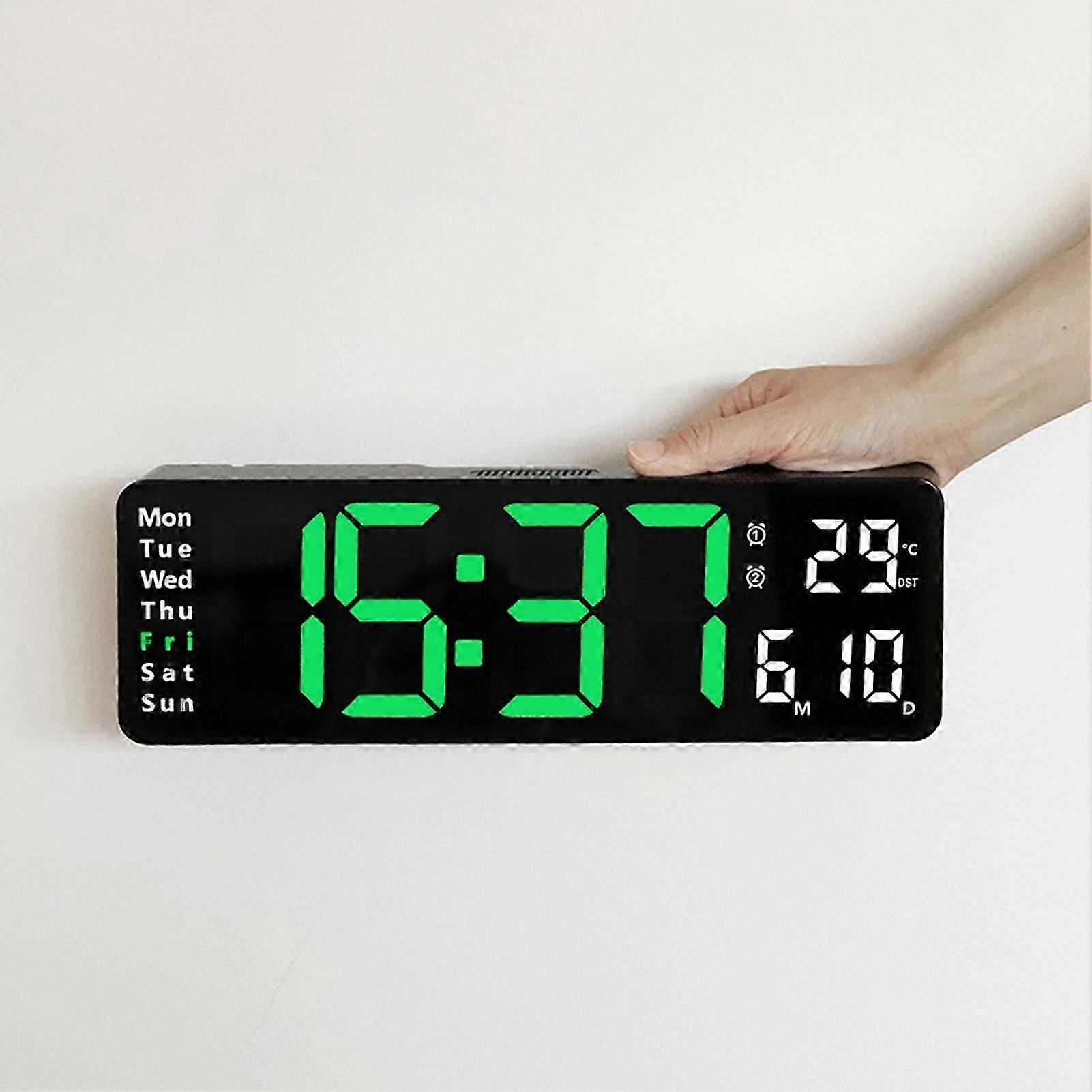 Wall-mounted Digital Wall Clock with Remote Control Temp Date Week Display for Living Room Bedroom Study Room