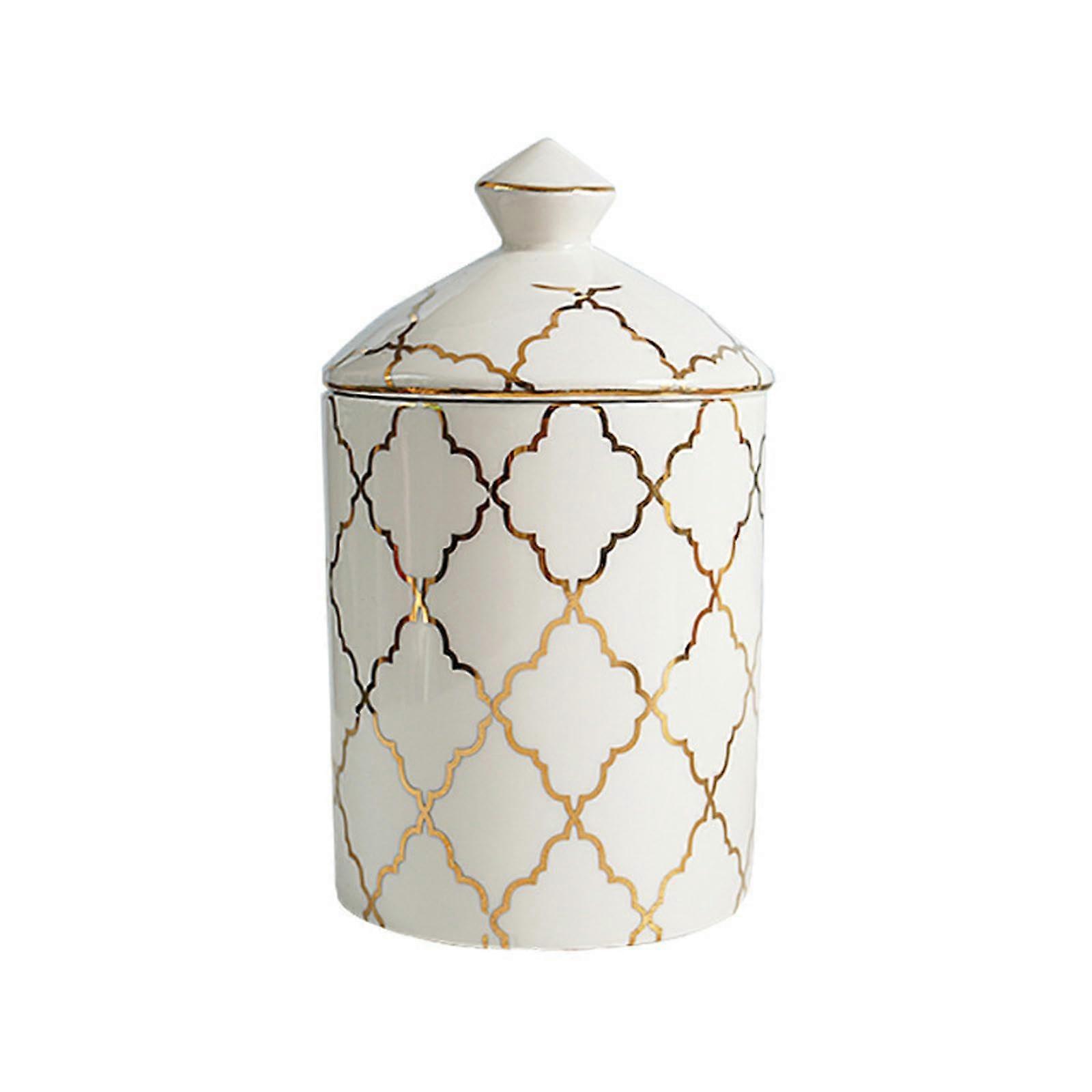Ceramic Geometric Candle Jar with Lid for Home Decor, Storage Pot and Table Ornament A Section