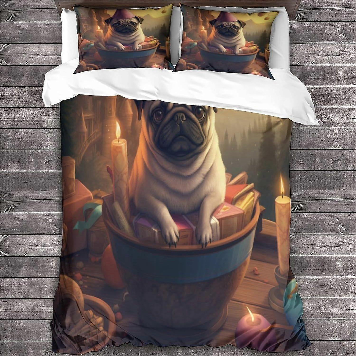 Sada povlečení LikeEj Animal 3D Dog Effect pro děti a dospělé Tištěná sada přikrývkového povlečení s povlaky na polštáře PUG