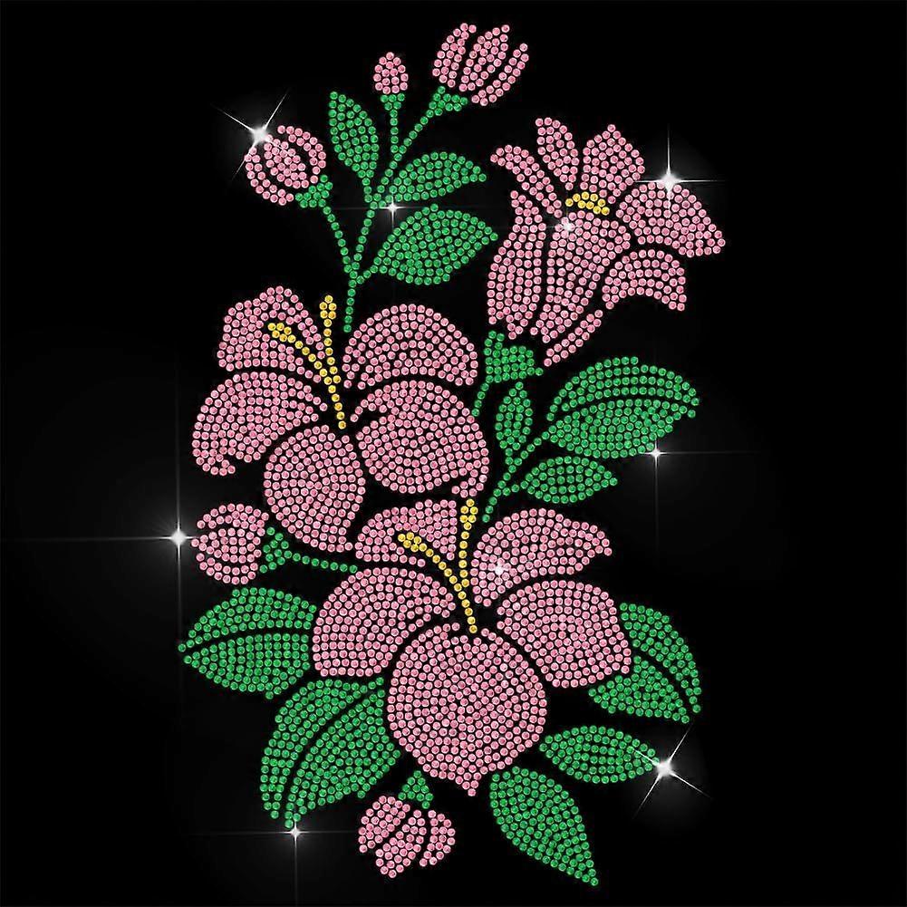 Pink Rhinestone Iron on Transfer Lily Flower Bling Diamond Hotfix Patches for Clothes 11.6"x8.2" Large Iron On Sequin Applique for Jeans Jacket Caps B