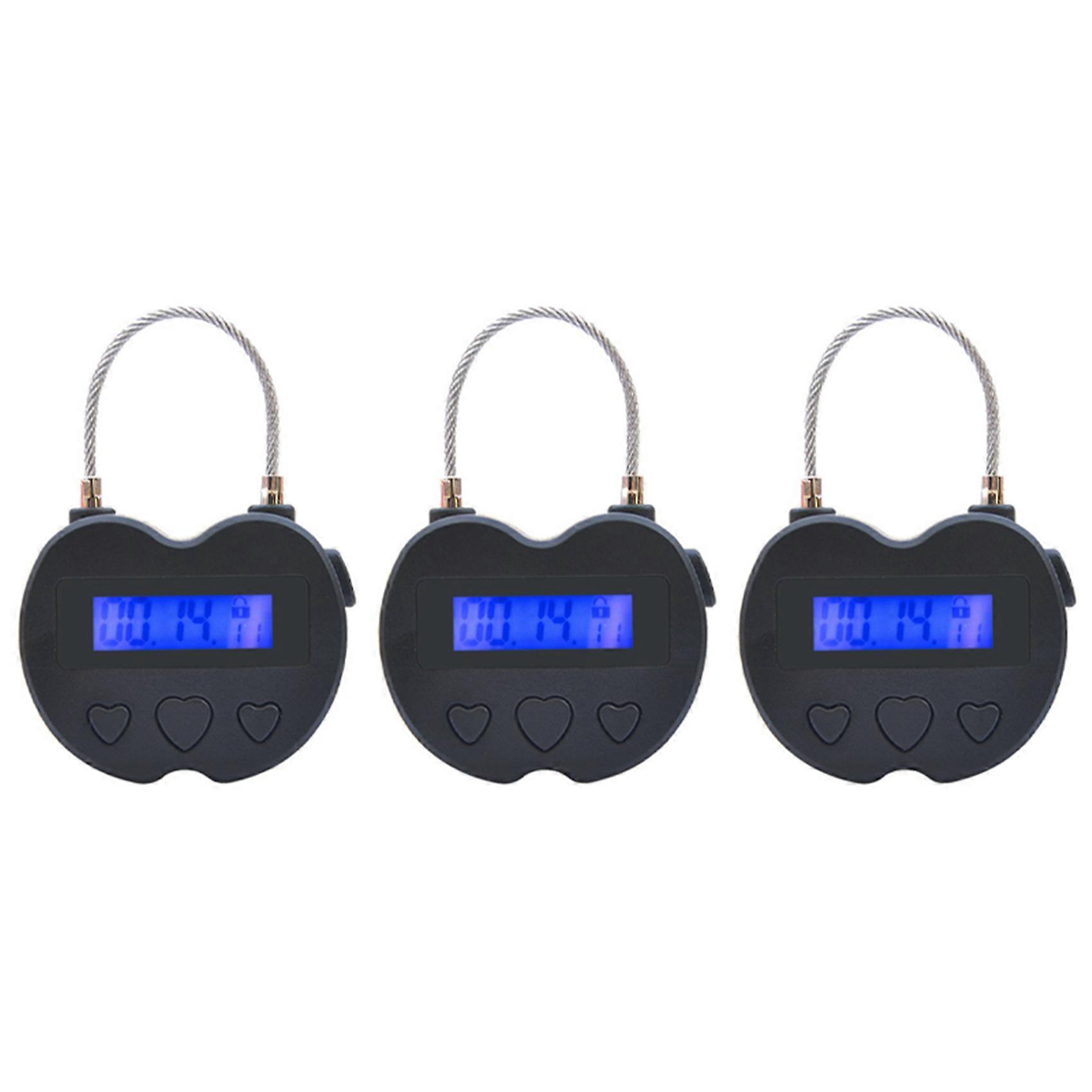 3X Smart Time Lock LCD Display Time Lock USB Rechargeable Temporary Timer Padlock Travel Electronic Timer Black