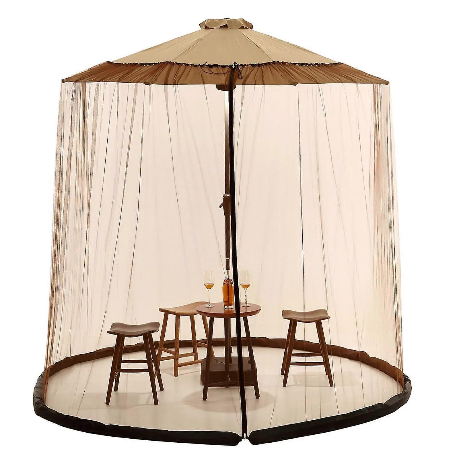Adjustable Patio Umbrella Mosquito Net with Double Zipper Door and Fillable Water Base Brown 13ft