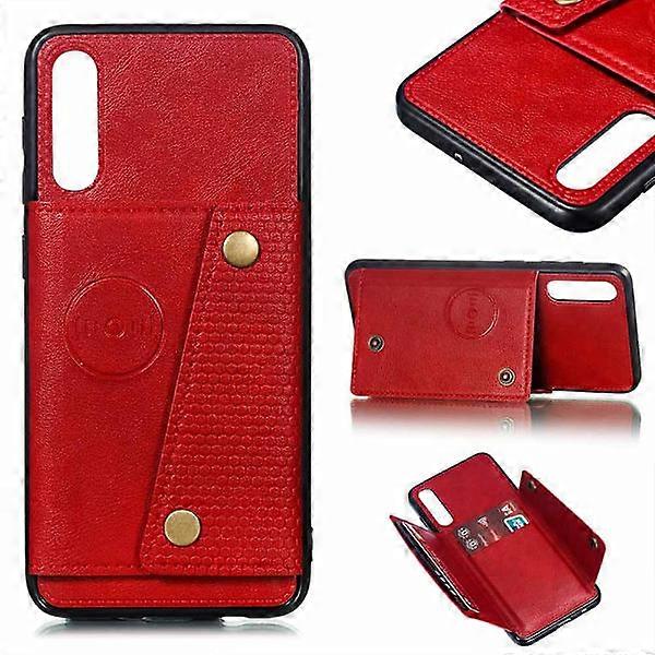 Compatible with Samsung Galaxy A50 - Practical Smart Case with Card Slot Red