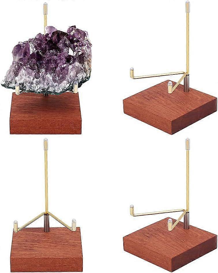 4 Pcs Display Stand Easel Stand with Adjustable Metal Arms and Wooden Base for Rock Geodes Mineral Gemstones Fossils Agate 2.76x2.76x4.57inch
