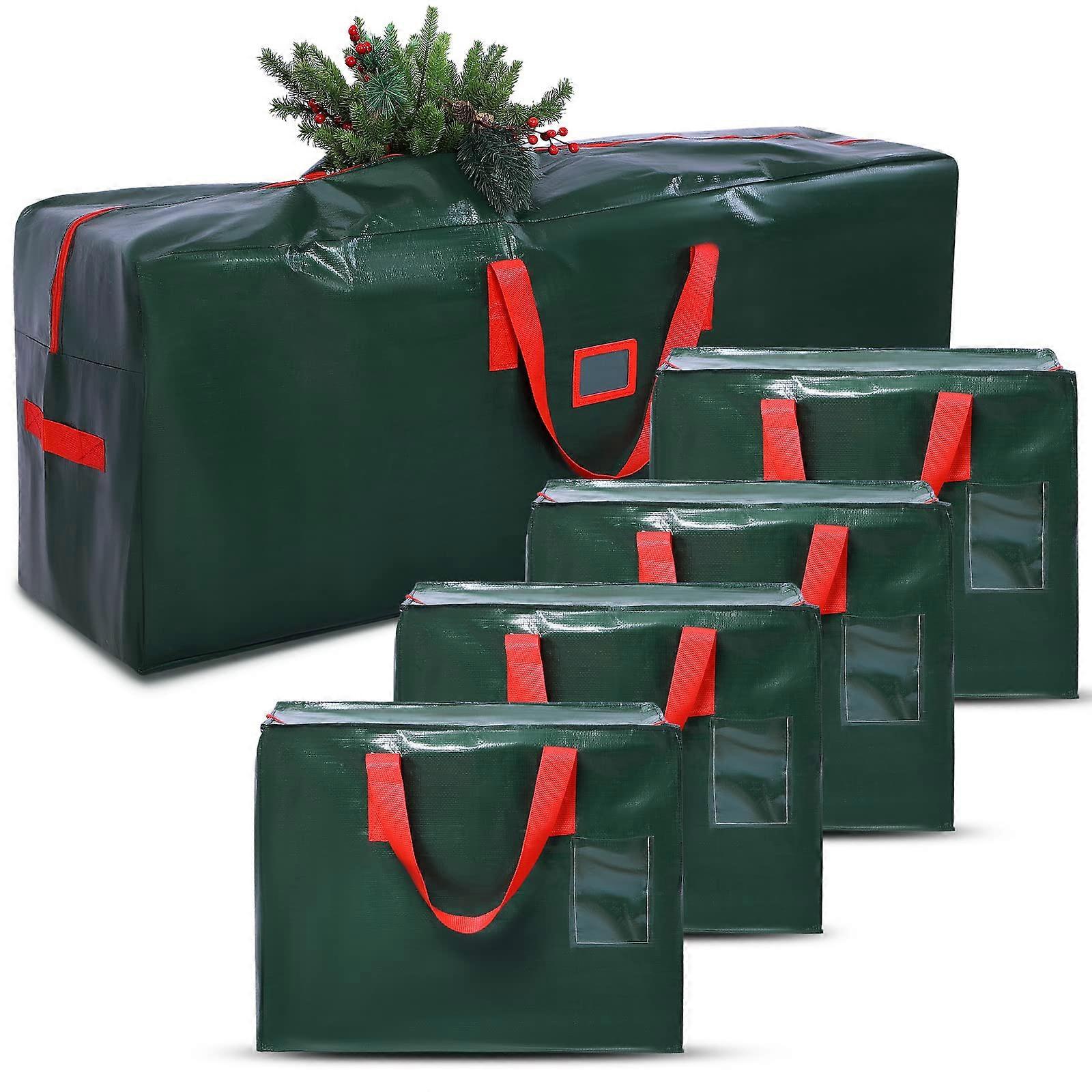 Extra Large Christmas Tree Storage Bag and Wreath Container Set, Waterproof, 9 Ft Green