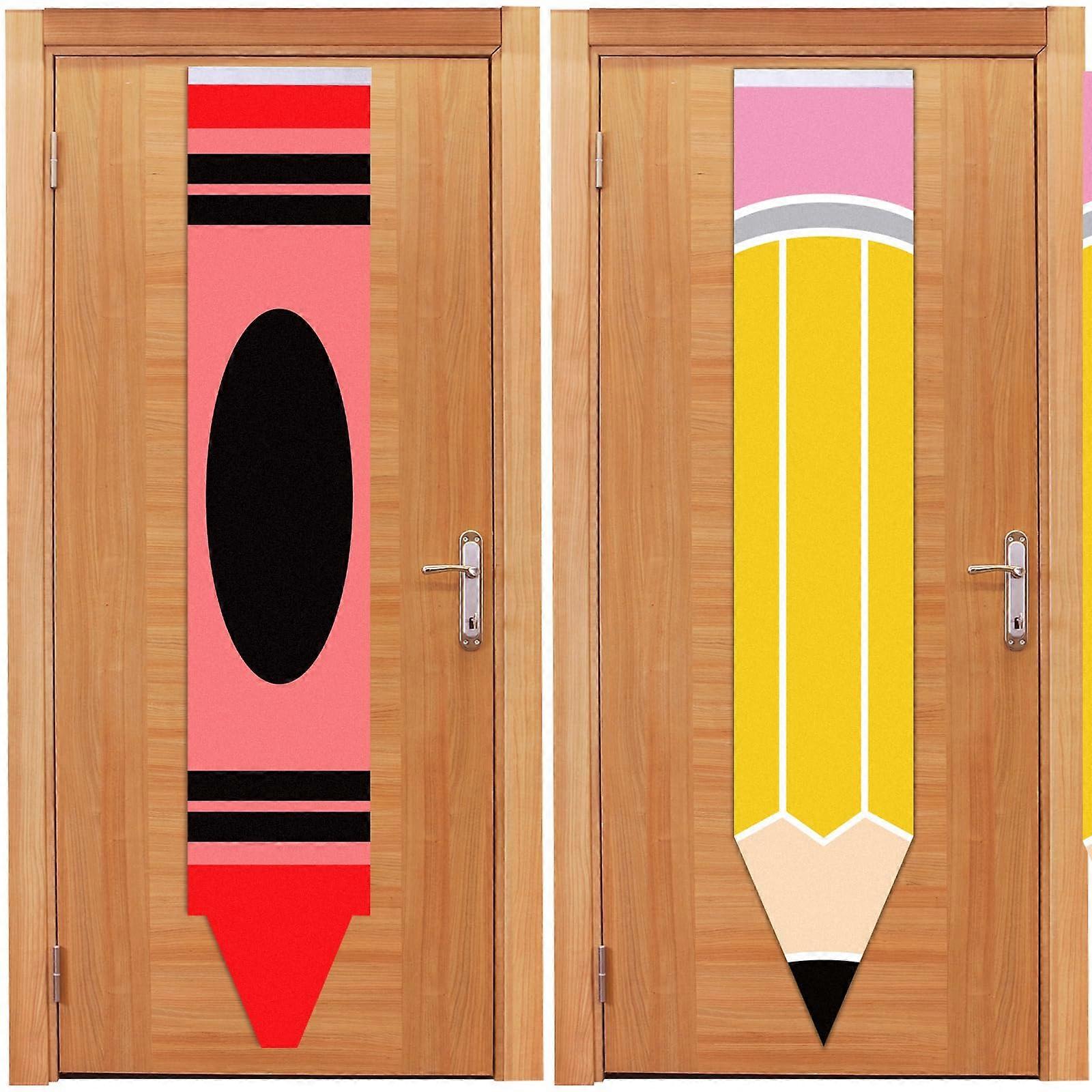 2Pcs Crayon and Pencil Classroom Door Window Covers, Light Blocking Back to School Decorations