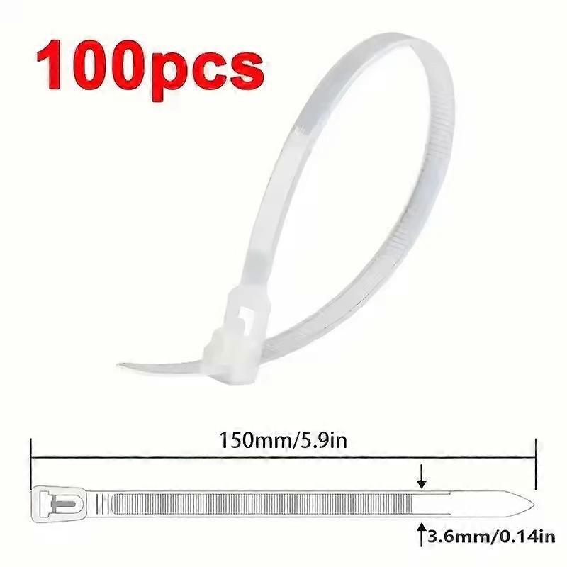 100 Reusable Cable Ties, Cable Lock Loop Nylon Ties Removable, Recyclable, Mixed Colours, Black, White