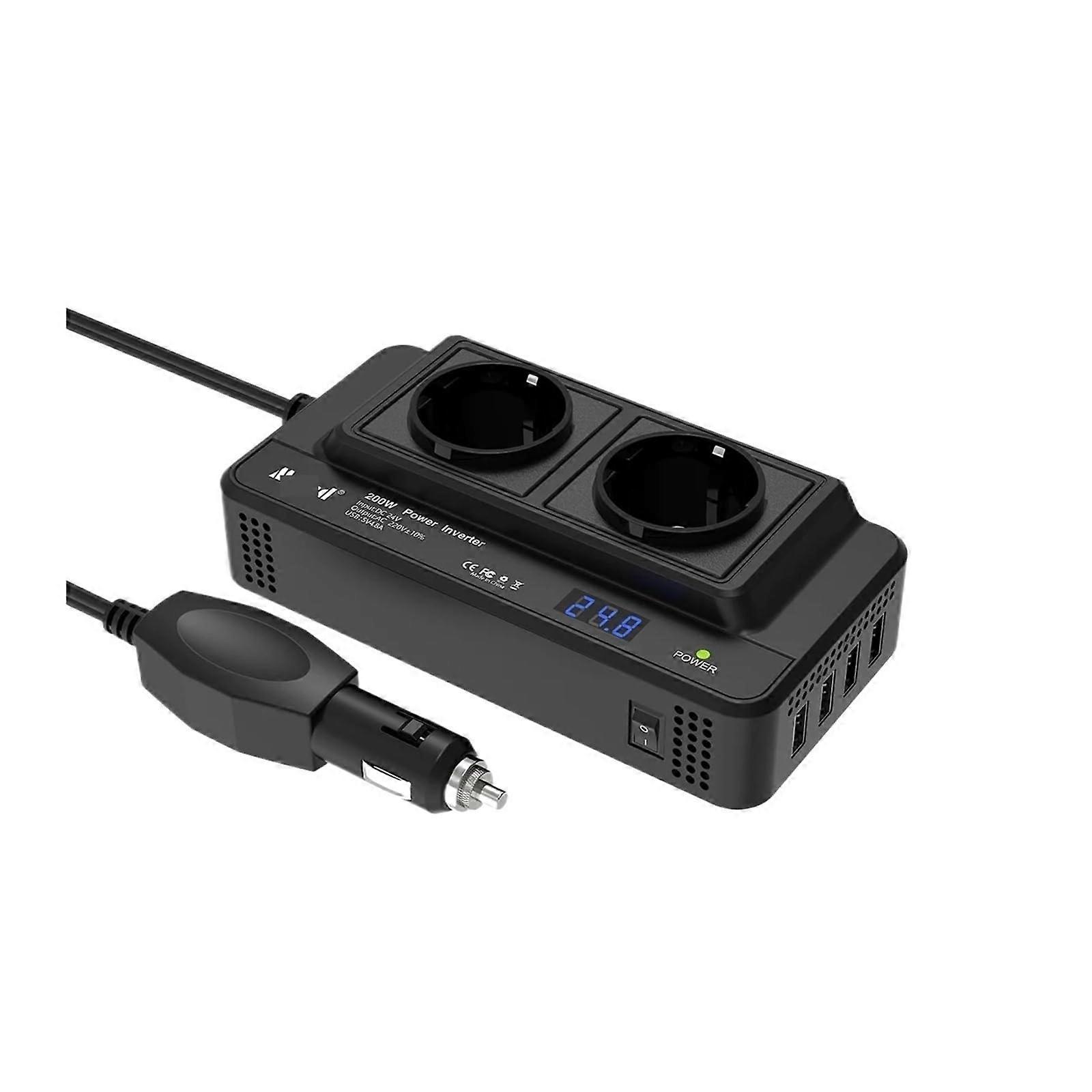 Car Power Inverter 24V 200W Pure Sine Wave Converter to 220V with Dual Output for Truck Camping