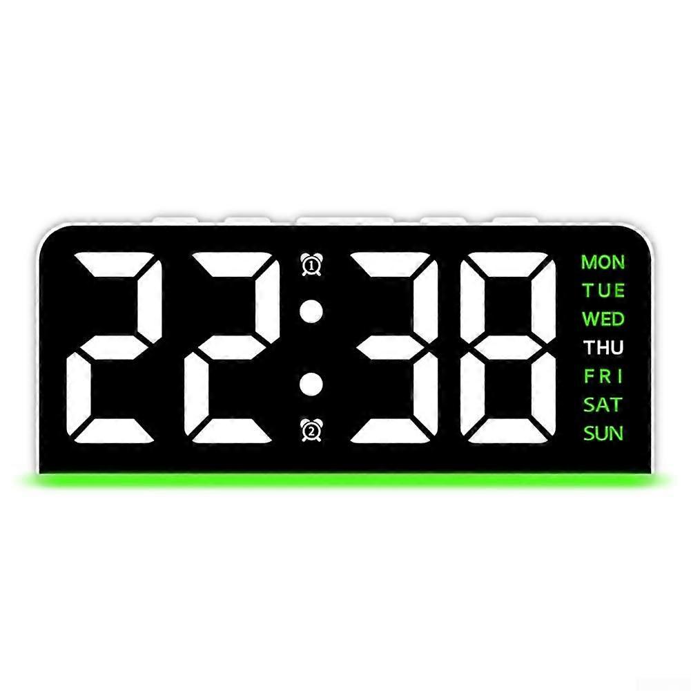 LED Digital Alarm Clock with Custom Color Ambient Light, 4Level Brightness, Battery Backup, Green