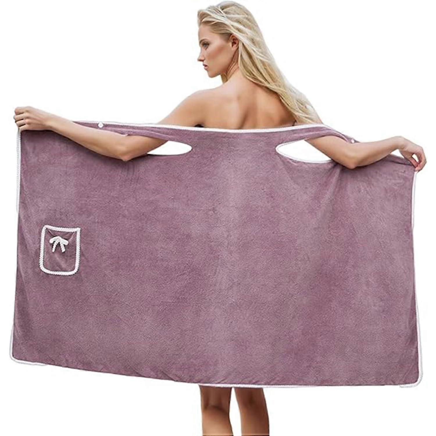 Plus Size Bath Towel Wrap and Shower Cap Set, Quick Dry Coral Fleece with Adjustable Elastic Fit, Dark Purple