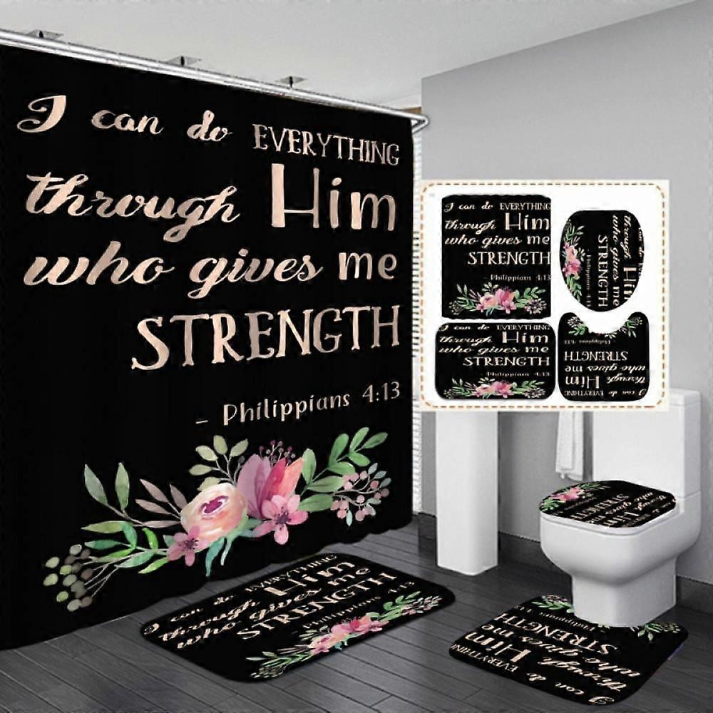 Yinrunx 4PCS Curtain Sets, 3D Waterproof Bathroom Shower Set with Rugs, Compatible with Standard Showers - Decor Accessories