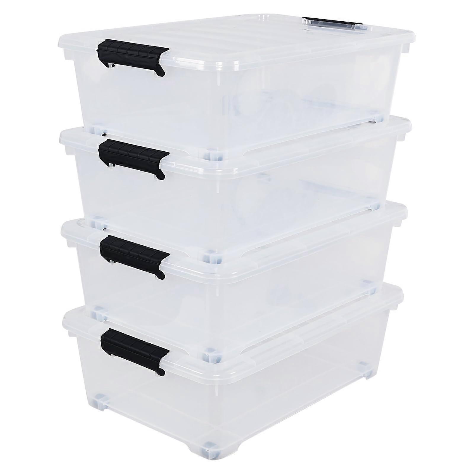 4Pack 20L Under Bed Storage Box with Wheels, Clear Stackable Storage Bin with Lid