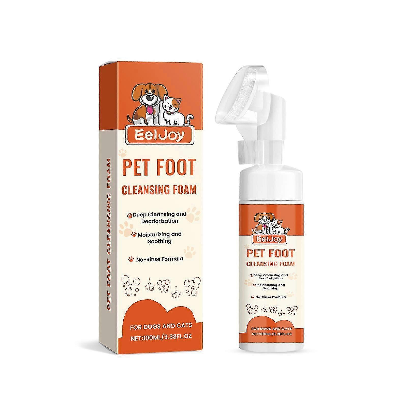 Pet Foot Foam Cleanser for Cats & Dogs  Gentle, Deodorizing, Easy-to-Use Paw & Ear Cleaner with Soft Silicone Brush, Fast Drying & Effective Deep Clea