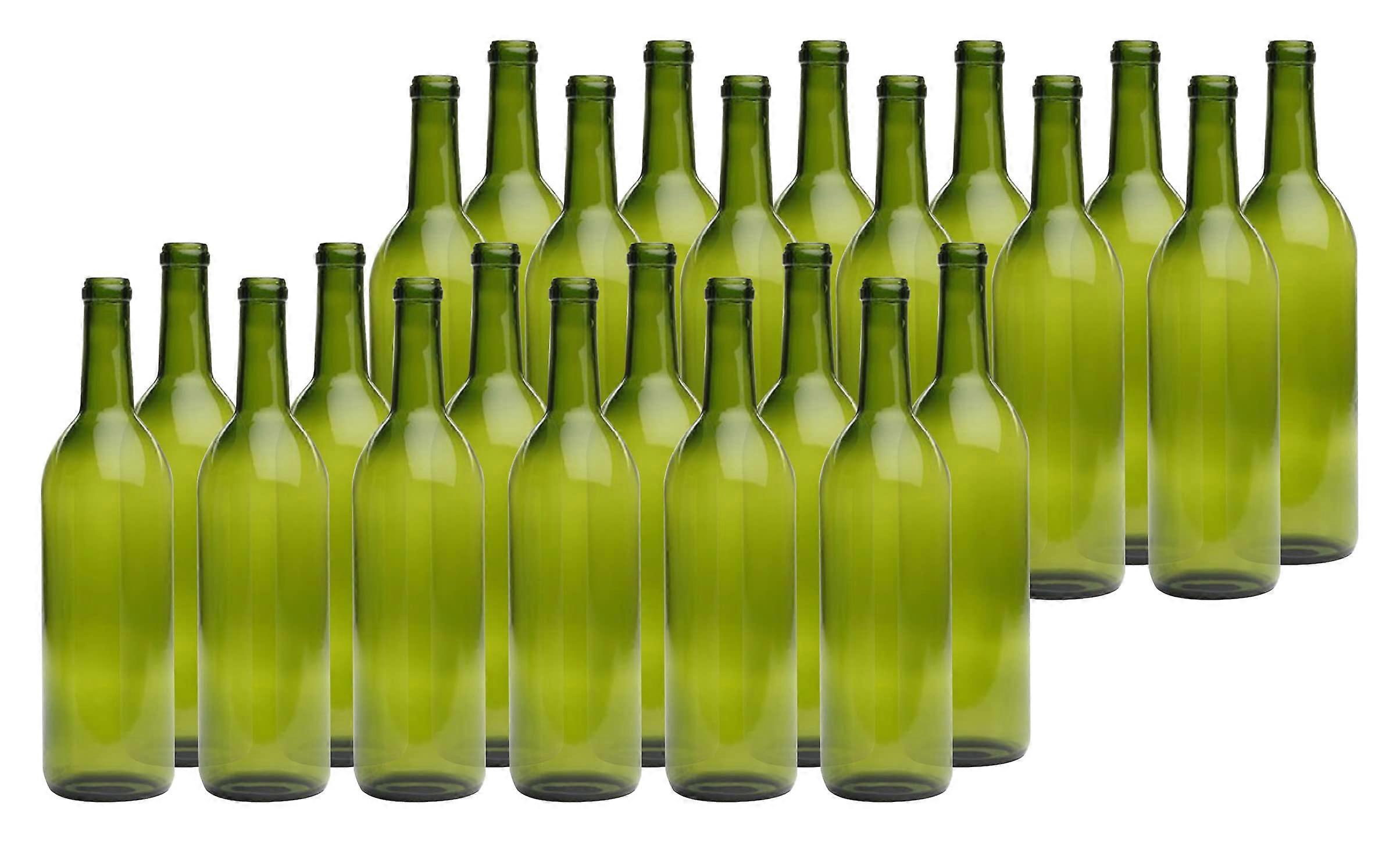 Green Bordeaux Wine Bottles 750ml Glass with Cork Finish, Light Protection, Pack of 2 Cases