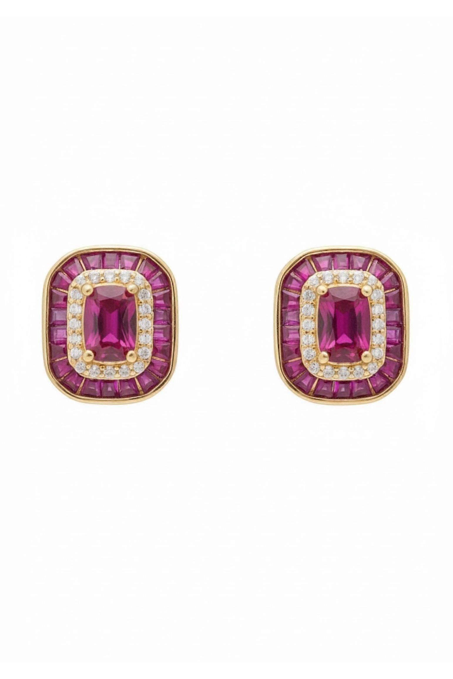 Great Gatsby Stud Earrings Ruby Gold