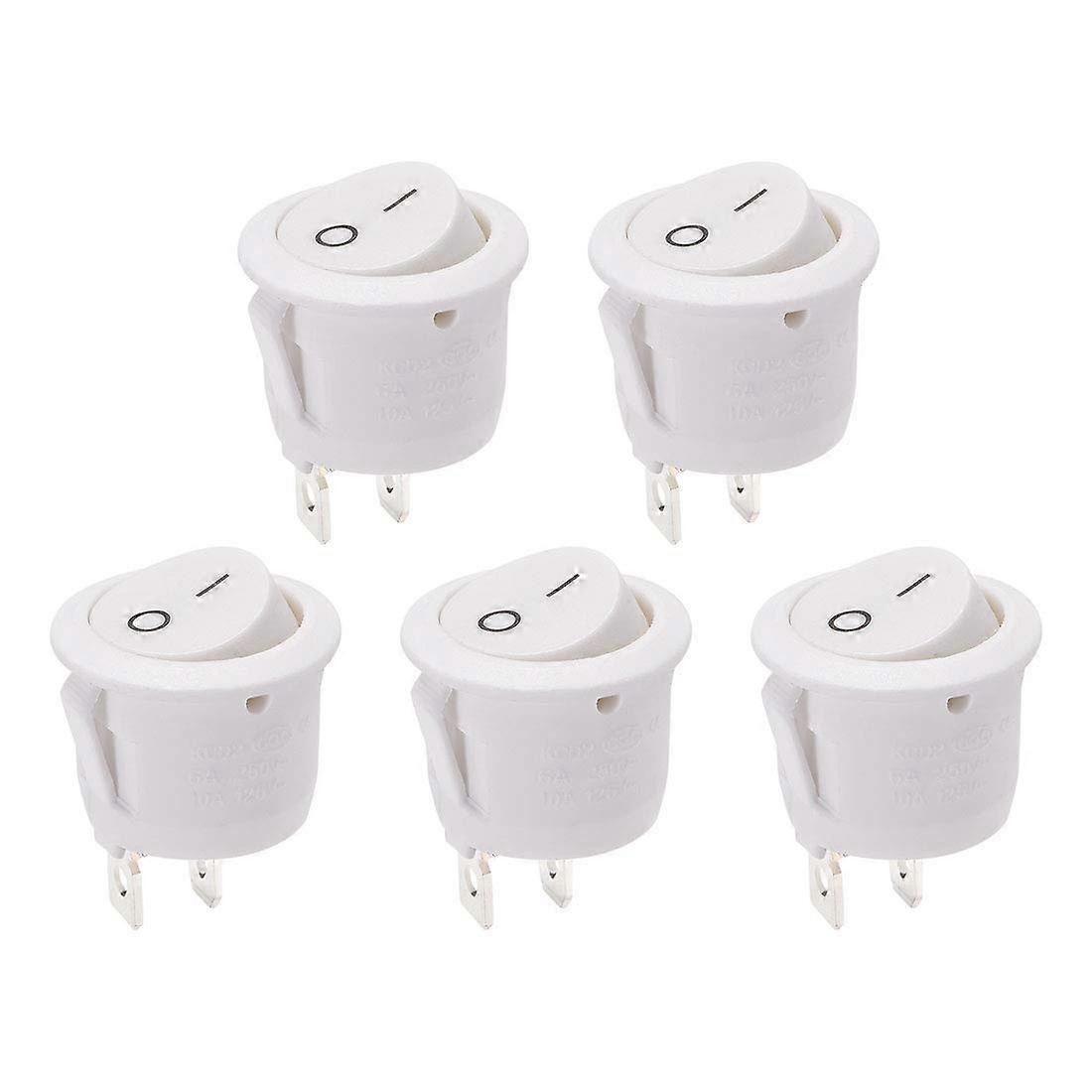 SPST Boat Rocker Switch Round White Toggle ON/OFF AC250V 6A Panel Mount for Marine 5pcs