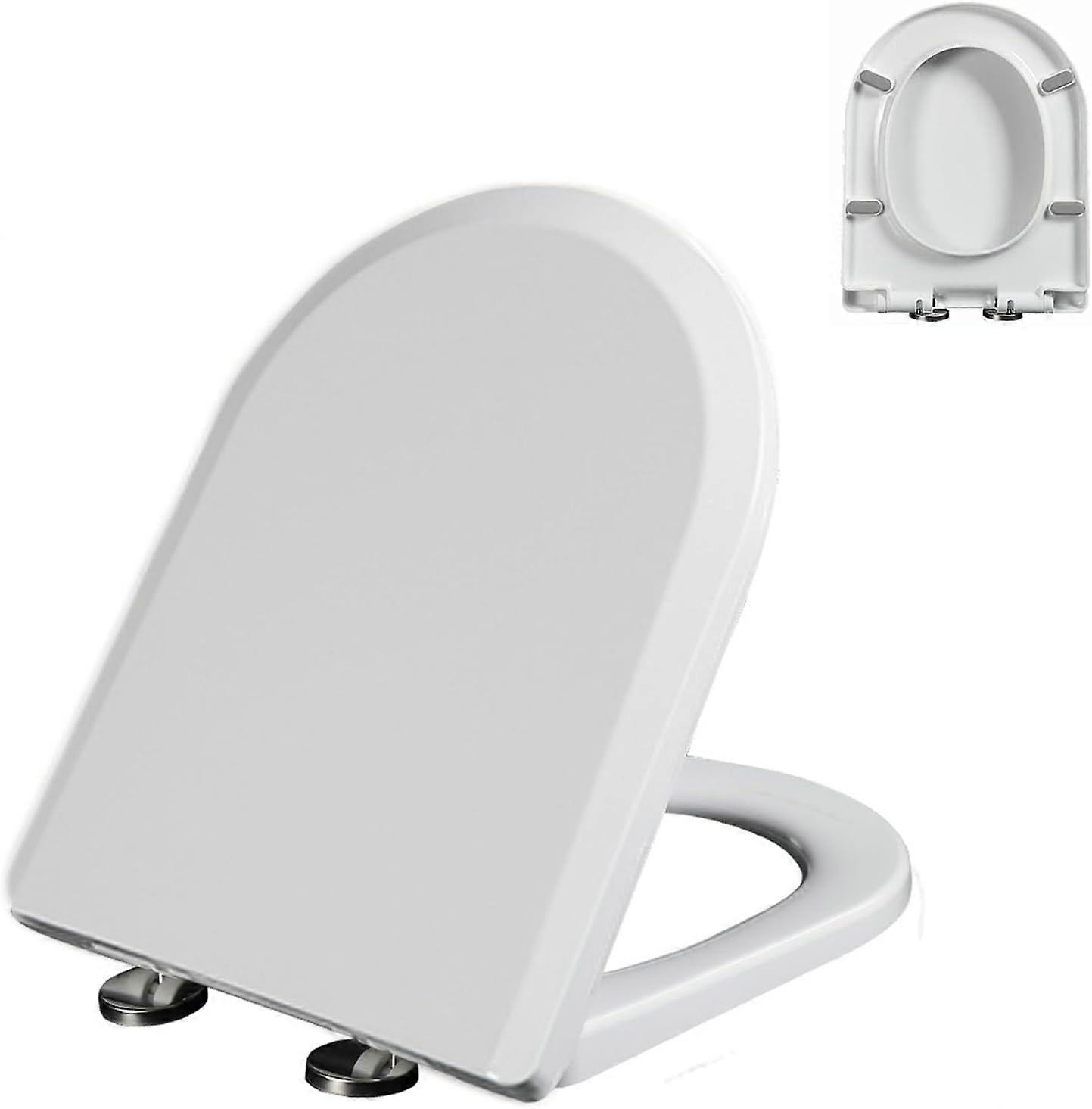 D Shape Soft Close Toilet Seat with Quick Release and Adjustable Hinges, White Universal Fit