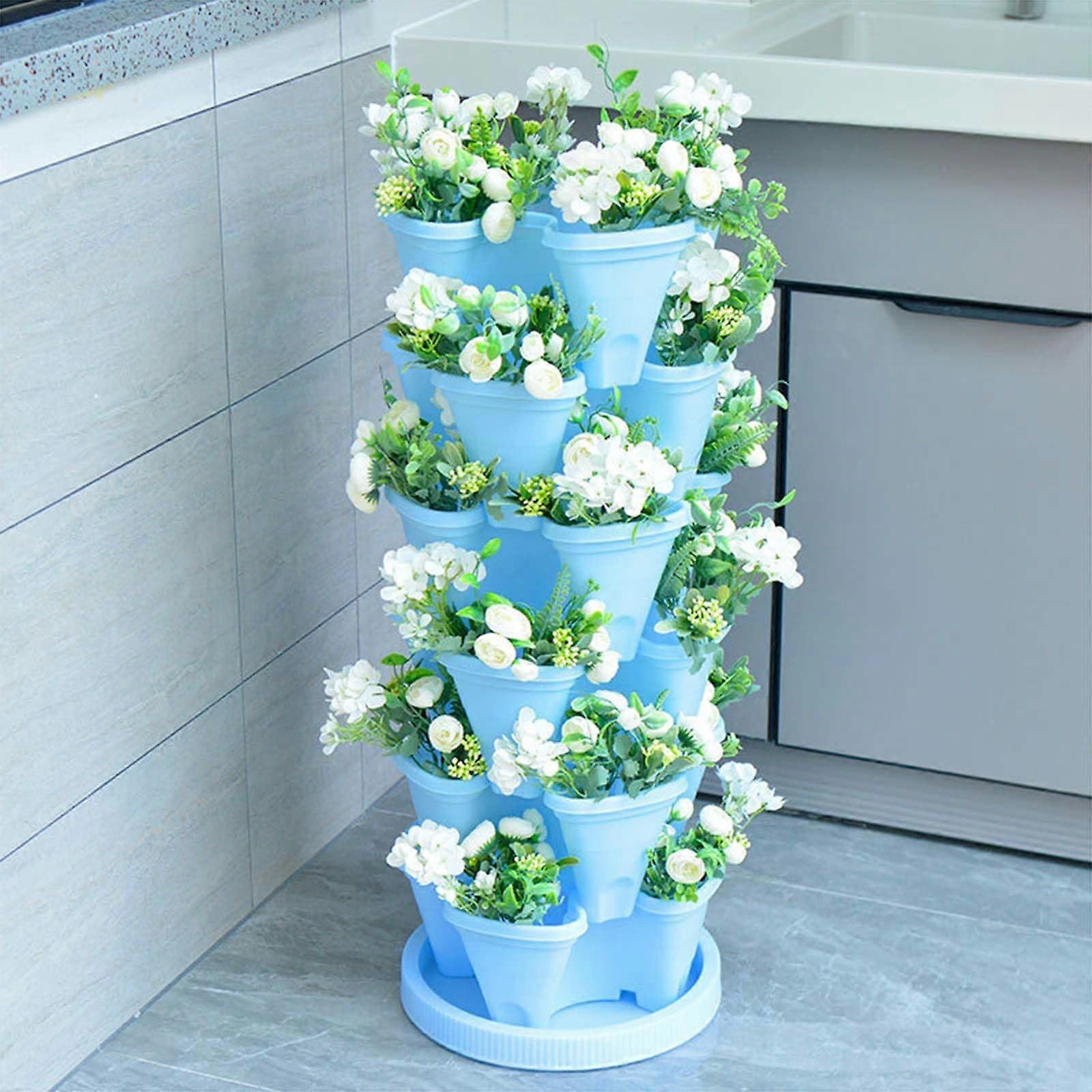 Stackable Strawberry Planter with Drainage, Vertical Garden Flower and Herb Pots for Balcony