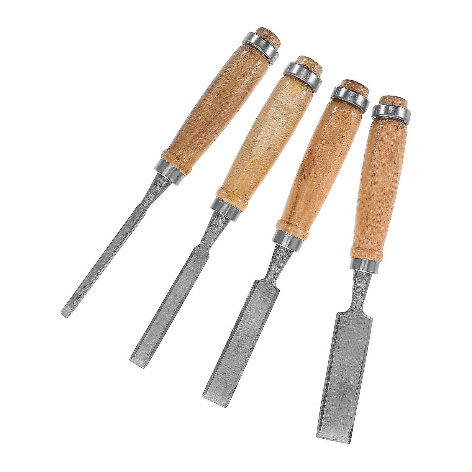 Carpenter Carving Set for Woodworking with 4Pcs Flat Tip Metal