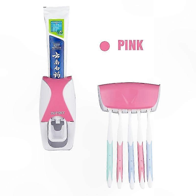 Automatic Toothpaste Dispenser with 5 Toothbrush Holders Wall Mountable Stand